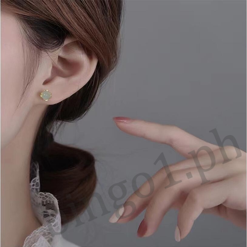 Bingo Bông Tai Bạc 925 Đính Ngọc Bích Sang Trọng