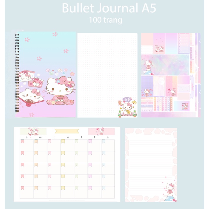 Sổ bullet journal kitty SBJ46 A5 100 trang 160gsm chấm kẻ ngang