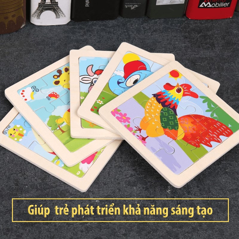 Đồ chơi xếp hình cho bé tranh ghép gỗ 3d 9 mảnh size nhỏ giúp trẻ rèn luyện tập trung sáng tạo và kiên nhẫn - BGH01