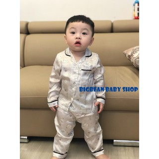Quần áo trẻ em Bộ quần áo pyjama lụa dài tay LittleLove
