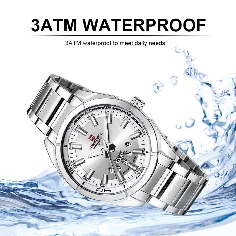 Đồng Hồ quartz Nam naviforce nf9038 Chống Thấm Nước Dây Thép Phong Cách Quân Đội