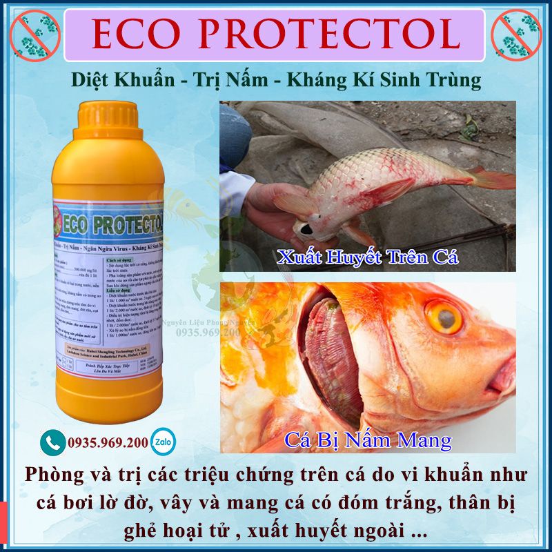 Chất Diệt Nấm, Ghẻ, Xuất Huyết Trên Cá, Diệt Khuẩn, Kí Sinh Trùng Ao Tôm, Protectol chai 1000ml