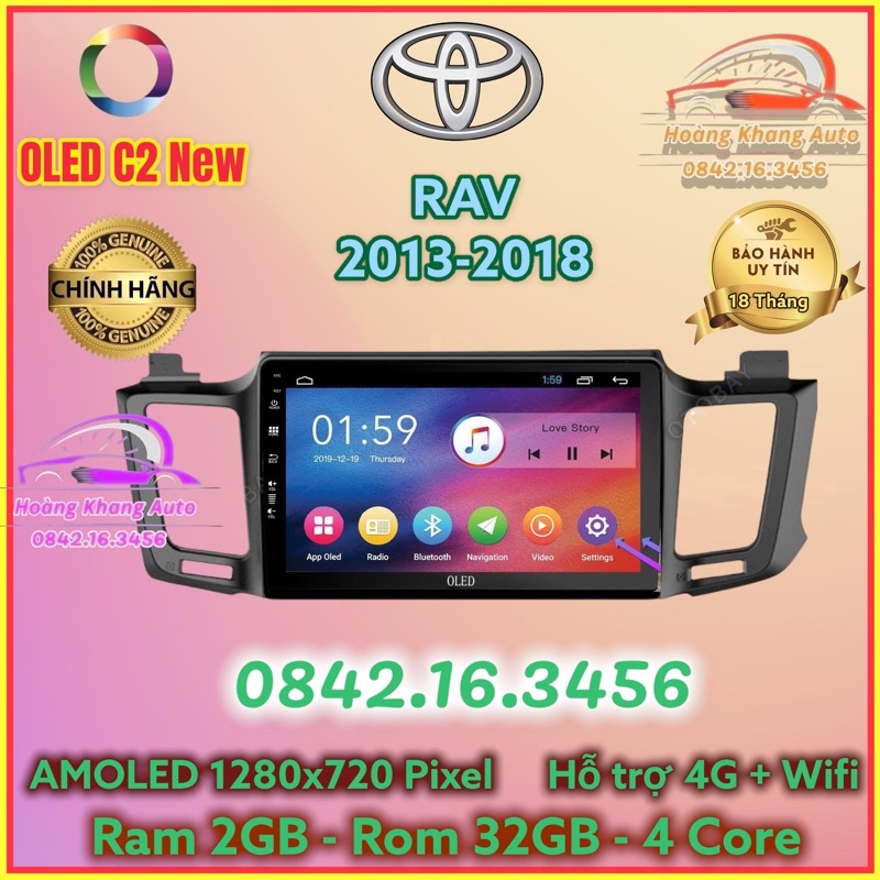 Màn hình Android OLED C2 New Theo Xe RAV 2013 - 2018, 10 inch kèm dưỡng và jack nguồn zin