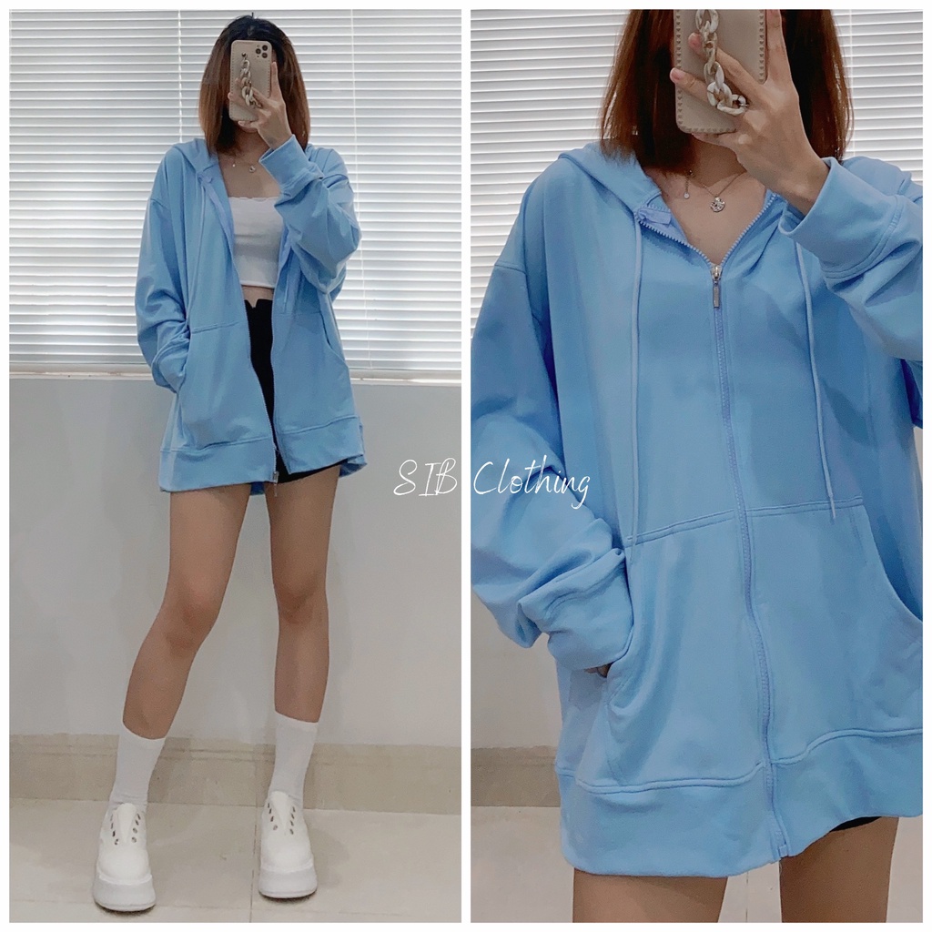 Áo hoodie zip nam nữ có khoá kéo áo khoác form rộng trơn nhiều màu phong cách ulzzang SIB027