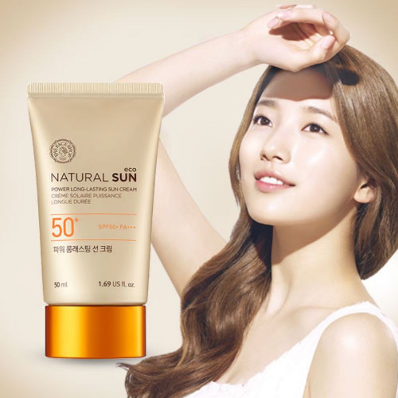 Kem Chống Nắng THEFACESHOP Natural Sun Eco Power Long-Lasting Sun Cream, 2 Trong 1 Chống Nắng Và Là Kem Lót Trang Điểm