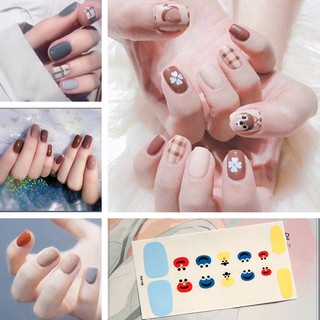 Bộ 14 miếng dán móng tay làm móng màu gradient phối họa tiết hoạt hình