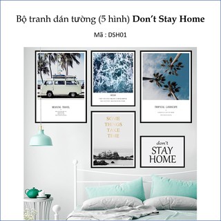 Decal dán tường khung tranh nghệ thuật bộ 4 hình 90cm*60cm PVC chống thấm nước