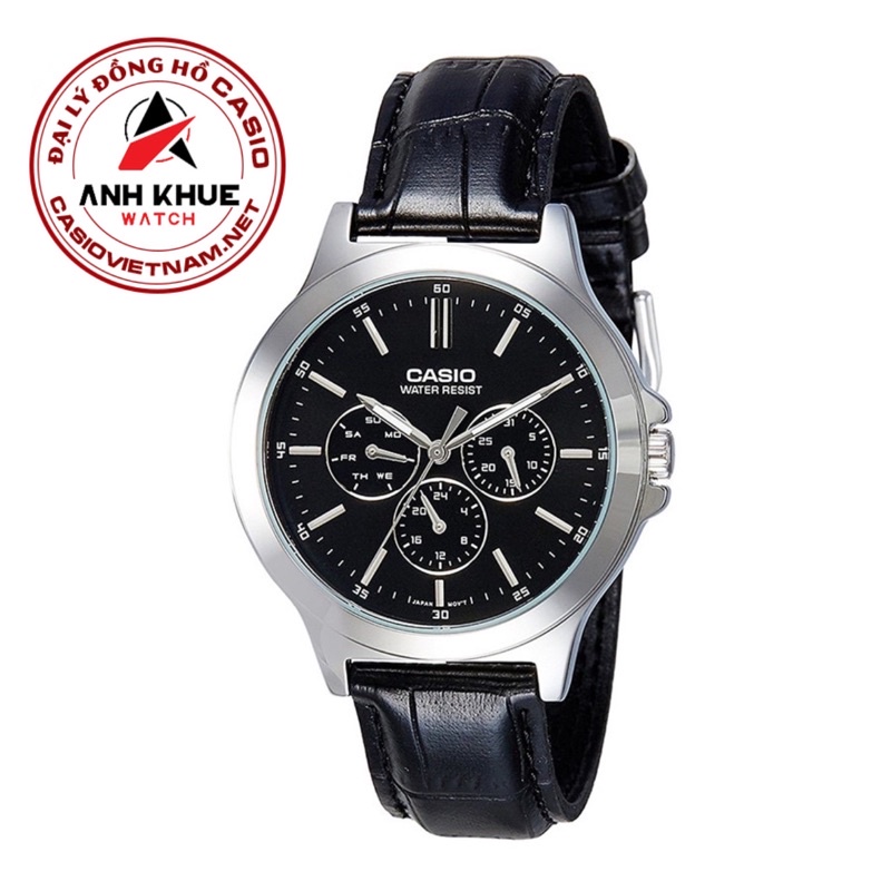 Đồng Hồ Nam Casio MTP-V300L-1AUDF Dây da đen - Mặt đen - 6 kim bạc