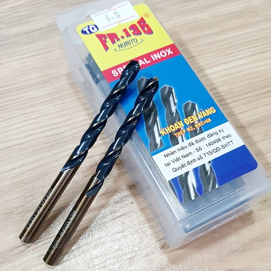 Bộ 2 Mũi Khoan 6 Ly Đen Vàng Cực Phẩm Dùng Khoan Inox Chất Liệu Thép M2, HRC=68, Fr.135