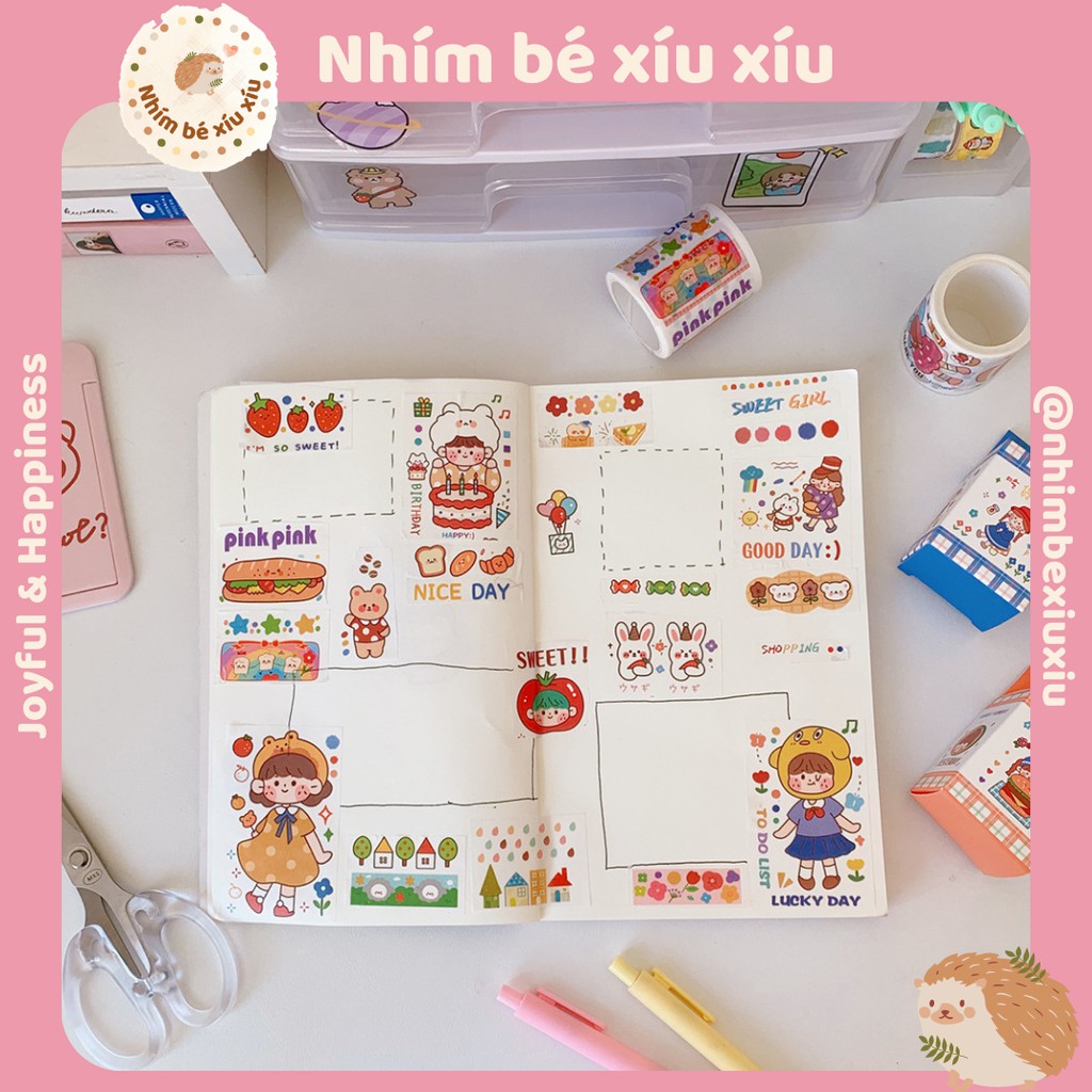 Sticker dạng cuộn nhiều màu  hình dán trang trí sổ VT109