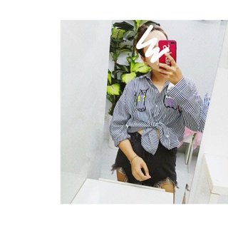 Sơmi sọc oversize hình chỉ thêu