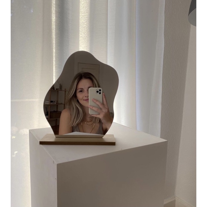 Gương để bàn, gương đám mây có đế gỗ