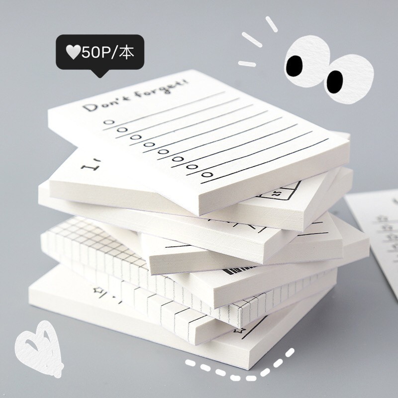 Giấy note cute có khung viết ghi chú Hand Writting set 50 tờ dùng ghi chú viết wishlist kế hoạch hằng ngày BMBooks