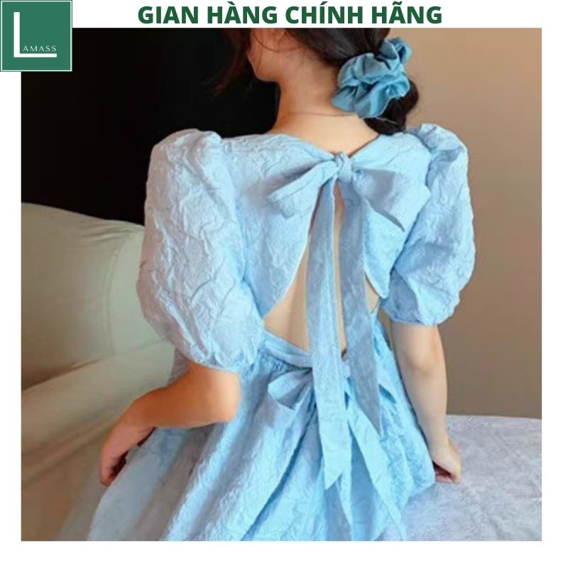 Đầm babydoll nữ công chúa nơ sau chất gấm sốp kiểu dáng hàn quốc ,tiều thư bánh bèo vintage ulzzang -LAMASS