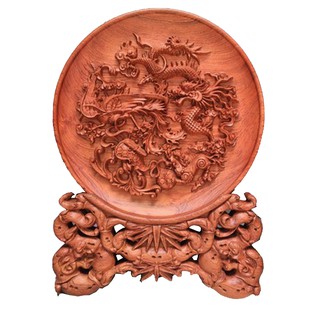 Đĩa thờ tứ linh gỗ hương-Tranh đĩa gỗ