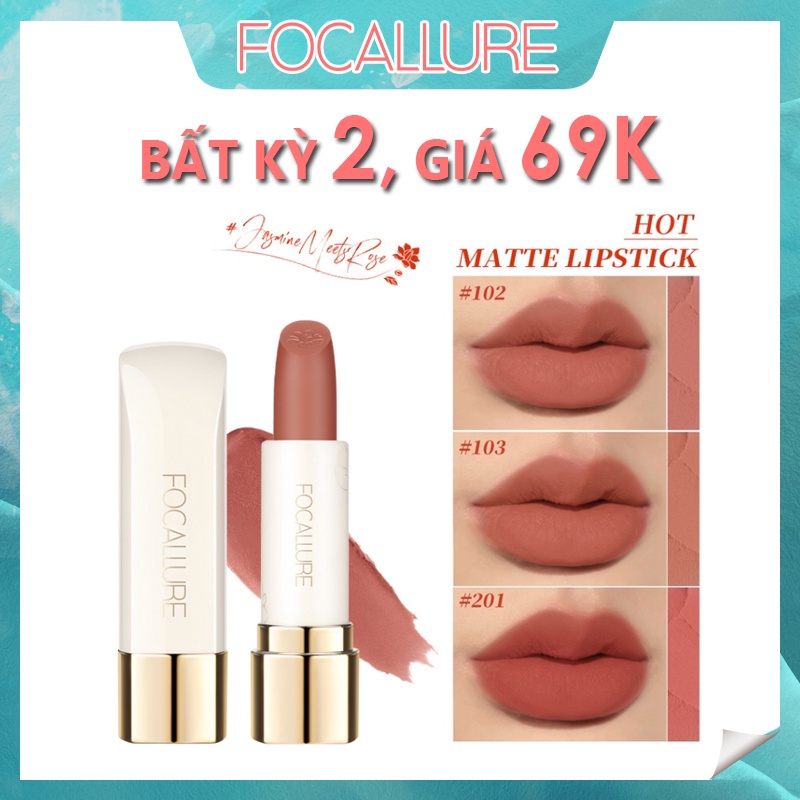 Son môi Focallure mềm mịn sắc tố hoa nhài mềm mịn cao chống nước lâu trôi nhẹ 30g