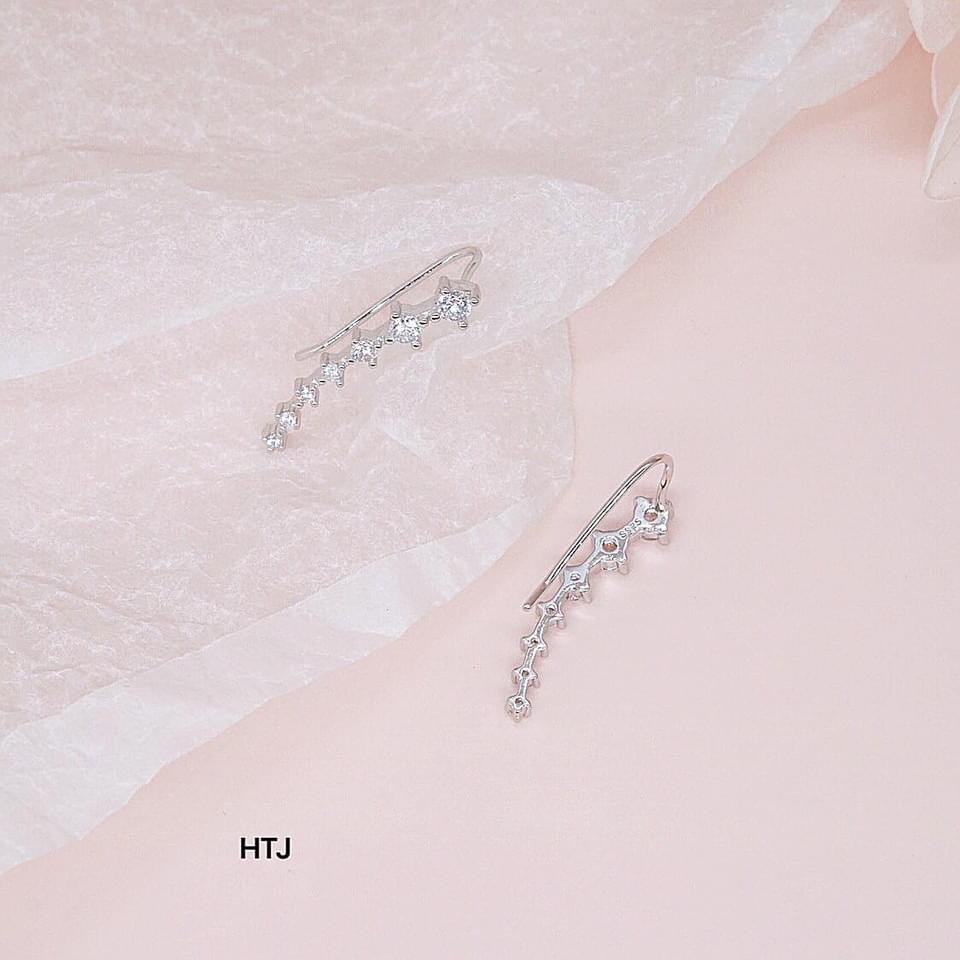 Khuyên tai nữ bạc thật đính đá chốt gài kẹp vành LINH MIU SILVER