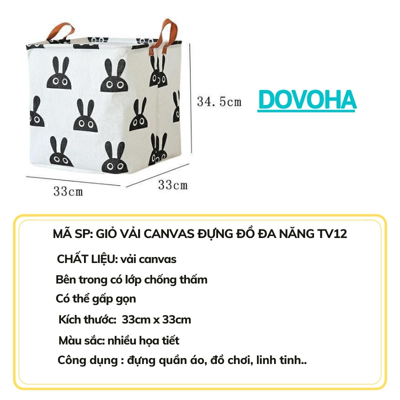 Giỏ đựng quần áo chăn màn đồ dơ túi vải canvas vuông gấp gọn đựng đồ đa năng DOVOHA TV12