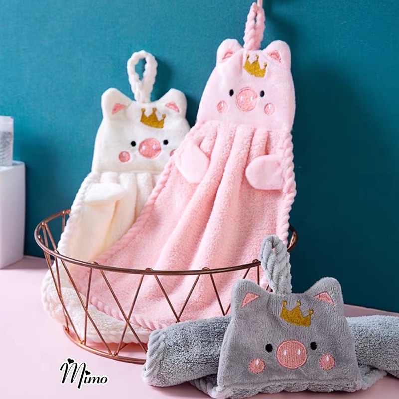 Khăn lau tay nhà bếp dễ thương động vật vải cotton mềm mịn siêu thấm, khăn đa năng treo tường size 36*22cm