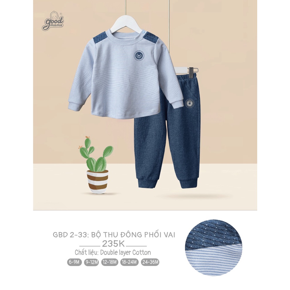 [CHÍNH HÃNG] Bộ quần áo trẻ em dài tay thu đông phối vai màu Good Mama