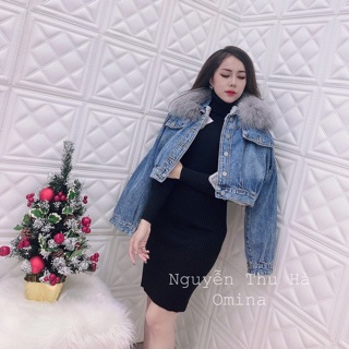 Đầm (váy) len tăm ( đũa ) body cổ lọ ( loại dầy ) #8061 (~85cm)