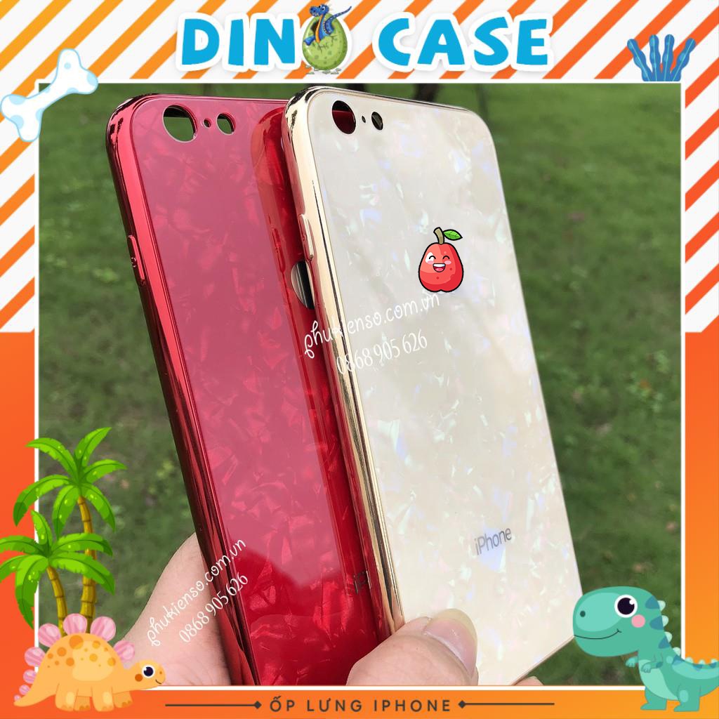 Ốp Lưng Kính Cường Lực Vân Đá Siêu Bền- Viền Silicon Đồng Màu Iphone 6 đến ProMax Dino Case