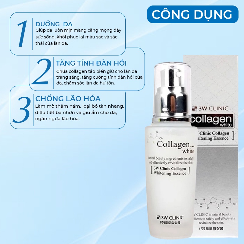 Tinh Chất Serum Dưỡng Trắng Da 3W Clinic Collagen Whitening Essence Hàn Quốc 50ml Giúp Dưỡng Ẩm & Mờ Thâm Nám