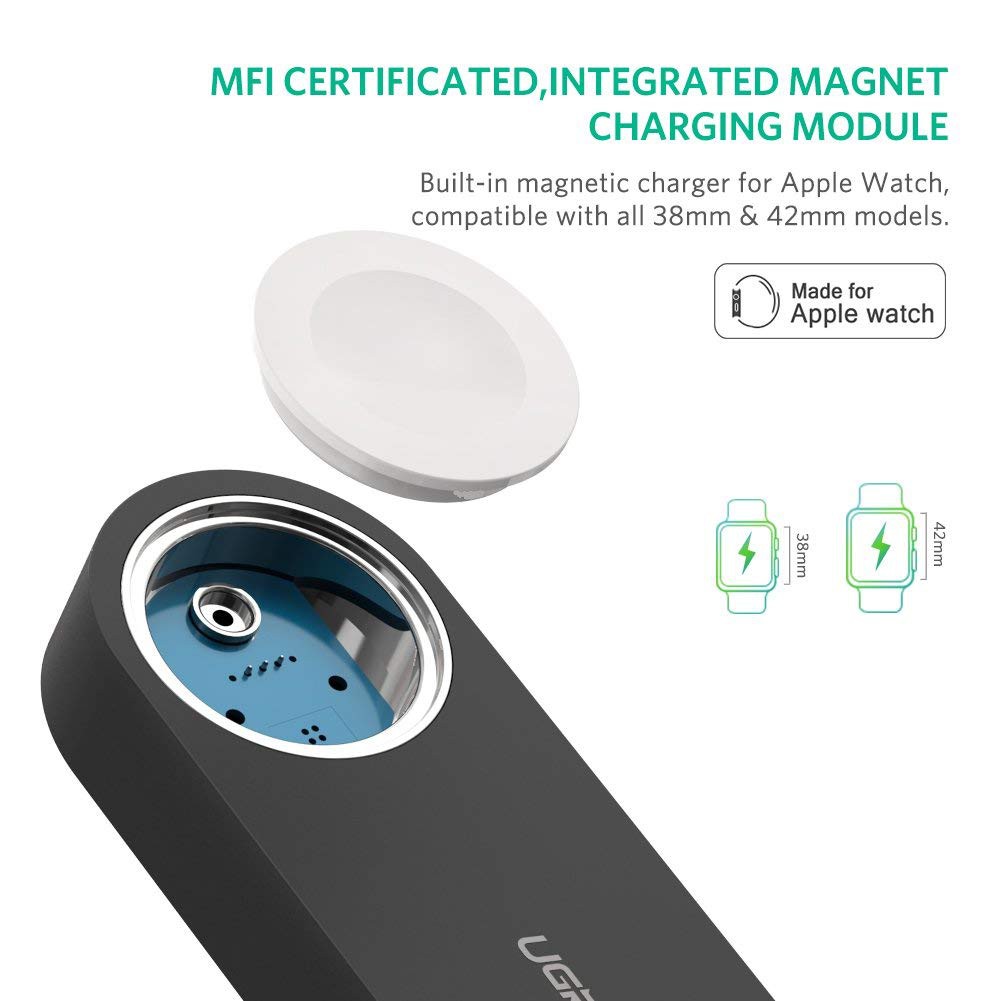 Sạc cho các dòng Apple Watch Series 6/5/4/3/2/1/Nike+/Herms + Sạc dự phòng iPhone chính hãng Ugreen 2200mAh (Đen)