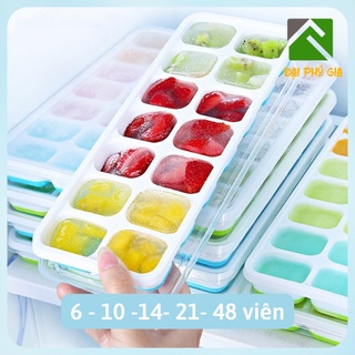 Khuôn khay đá nhựa 6/10/21/48 viên nhiều hình có nắp nhỏ gọn kiểu mới - màu ngẫu nhiên