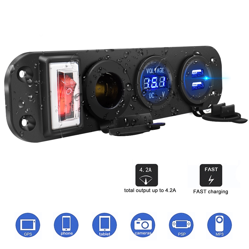 Tẩu sạc PECHAM 4 trong 1 có công tắc bật tắt 12V cho xe hơi