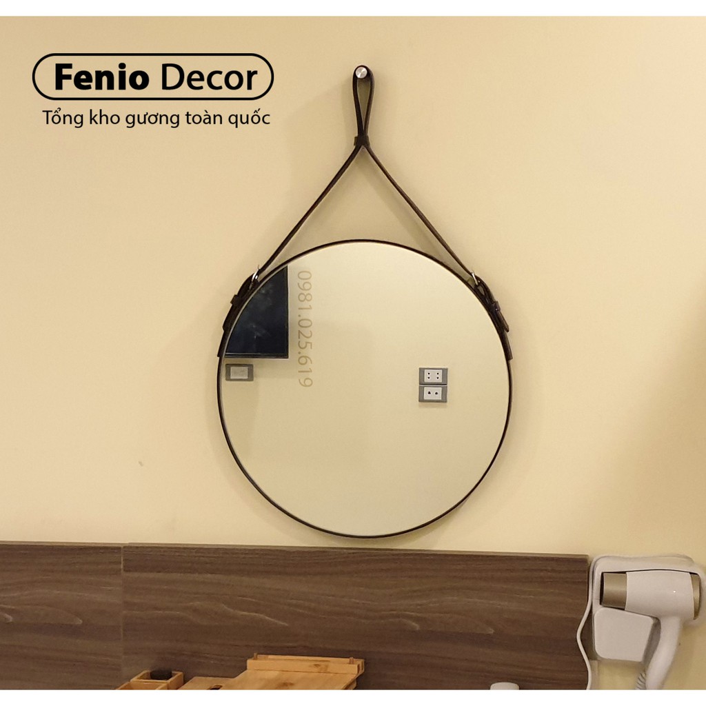 Kính treo tường viền dây da Kính tròn trang điểm decor phòng ngủ nhà tắm phòng khách - Đường kính 50cm