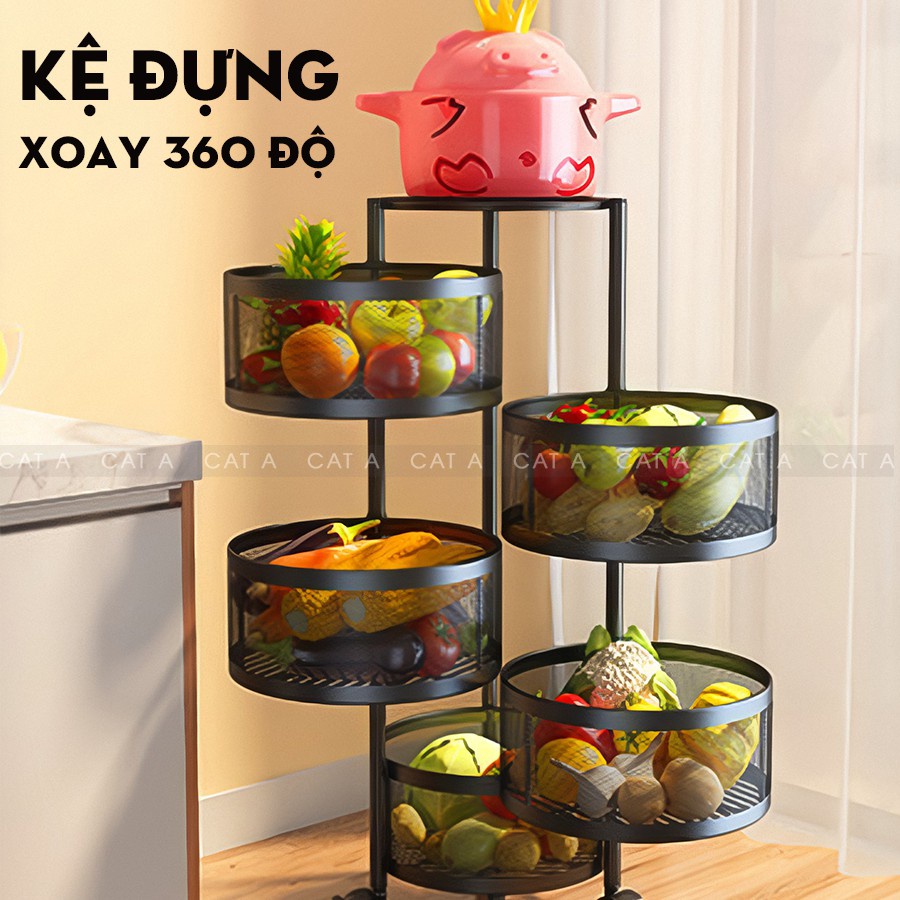 kệ bếp đa năng , kệ xoay tròn nhà bếp đựng rau củ quả có bánh xe 3 4 5 tầng chắc chắn tiện lợi thông minh giá rẻ