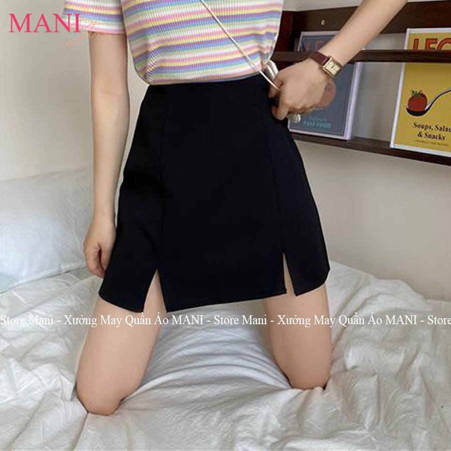 Quần short nữ dáng ôm xẻ tà - giả váy cạp lưng cao - chất tuyết mưa - màu đen - mặc đi chơi ở nhà đi biển cực tôn dáng
