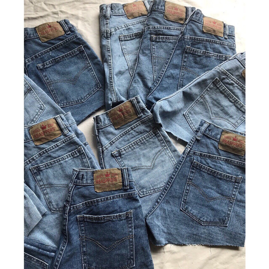 Vintage Denim Short 35, quần đùi jeans Basic sớ vải xịn đẹp, cắt lai bò rin ngắn trơn đơn giản xanh nhạt đậm Korean xinh