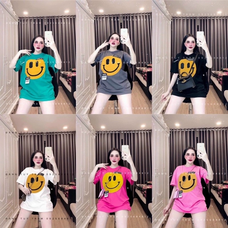 Áo Phông Quảng Châu hình mặt cười thêu siêu hot Hàng L1 chất cotton lạnh