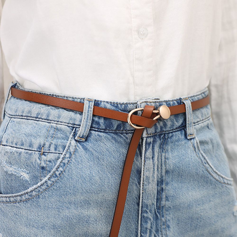 Thắt Lưng Da Bản Nhỏ Màu Trơn Khóa Kim Loại Có Thể Điều Chỉnh Cho Nữ