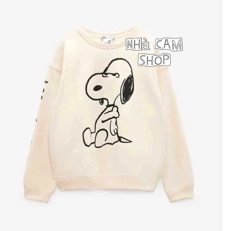 Áo Nỉ Dài Tay , Áo Nỉ Bông Hình Chó Sloopy Màu Be - Nhà Cam