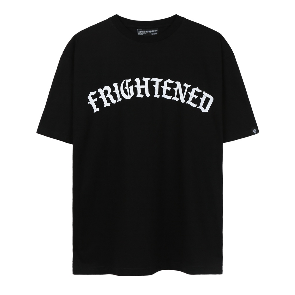 Áo Thun Frightened In Chữ Trắng Cổ Tròn Đơn Giản Màu Đen Chất Liệu 100% Cotton Form Rộng Thoải Mái