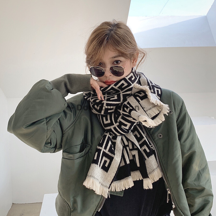 [Nowship2h] Khăn len quàng cổ Cashmere dày cao cấp họa tiết caro giữ ấm thời trang thu đông - 65x195cm - mã LN024