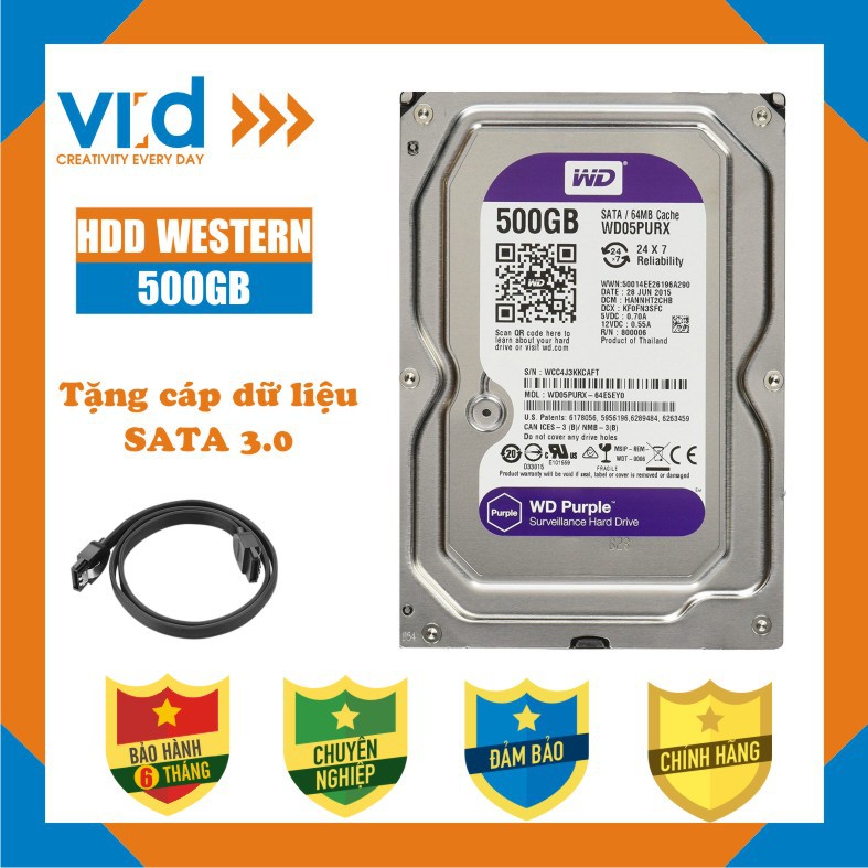 Ổ cứng  HDD   500GB Western tím  - Tặng cáp sata 3 Hàng đồng bộ tháo máy nhập khẩu từ Nhật Bản, Hàn Quốc mới 99% - BH 6T | BigBuy360 - bigbuy360.vn