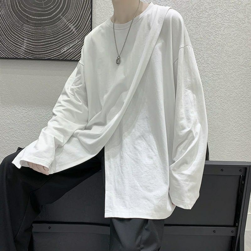 (Sẵn đen XL, trắng XL) ÁO THUN DÀI TAY 100% COTTON VẠT CHÉO NAM NỮ UNISEX ULZZANG HIPHOP DANCE