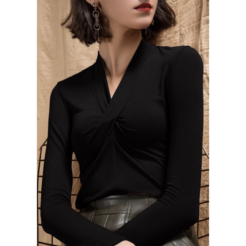 Áo thun nữ dài tay co dãn 4 chiều bigsize cổ xoắn LAVARA ALE04