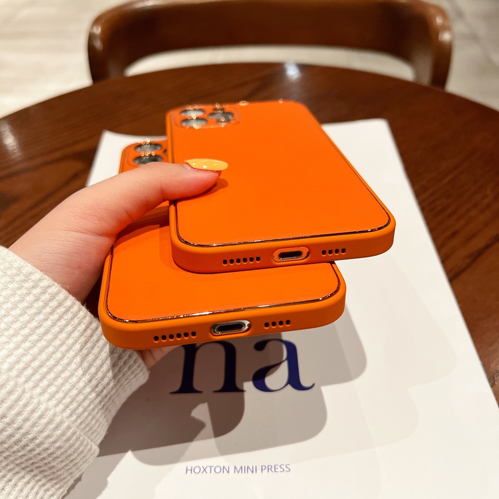 Ốp điện thoại da màu cam sang trọng chống rơi thích hợp cho Iphone 13 13PROMAX 12PROMAX