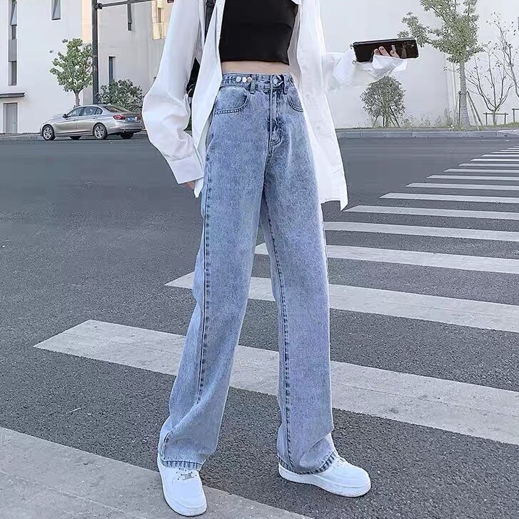 Quần Jeans dài cạp siêu cao. quần jean ống rộng phong cách_j1