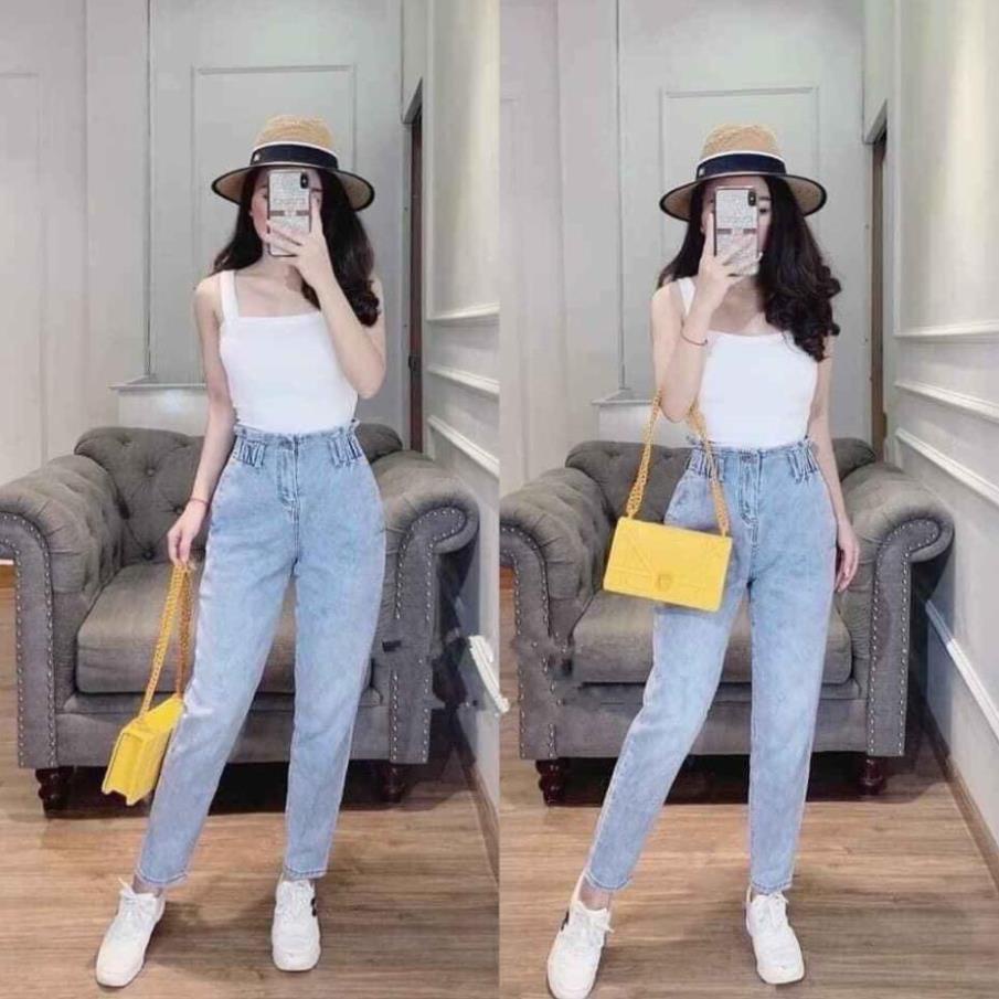 Quần jean baggy nữ cạp chun dáng dài phong cách Hàn Quốc - Quần jean nữ dáng baggy cạp chun - CM Shop 🥇 ! , !