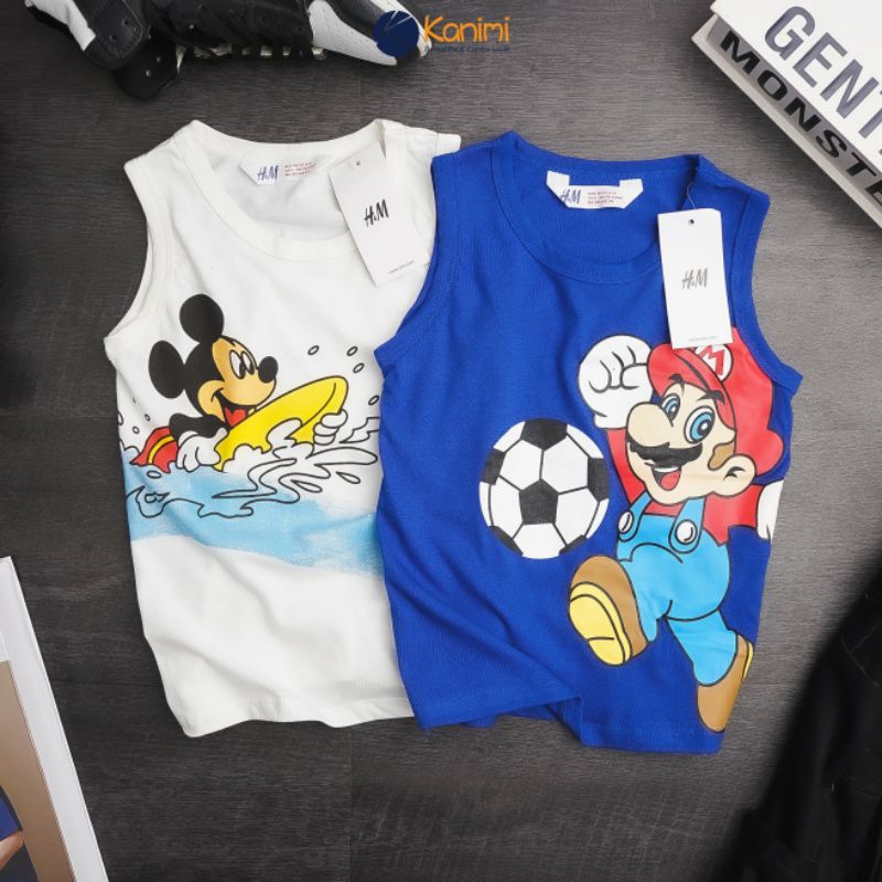 Áo thun ba lỗ bé trai HM chất cotton mềm in hình chó cứu hộ size nhí 14-30kg