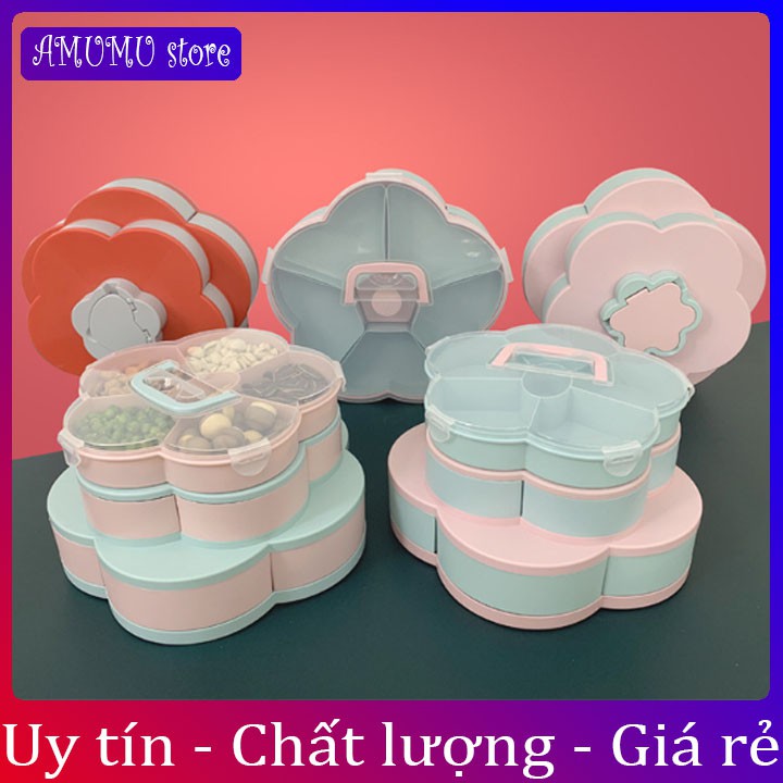 Khay Mứt Tết 3 Tầng hình hoa, Hộp Đựng Bánh Kẹo Mẫu Mới