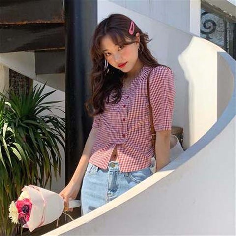 Áo sơ mi nữ sọc caro kiểu lạ mắt hàn quốc