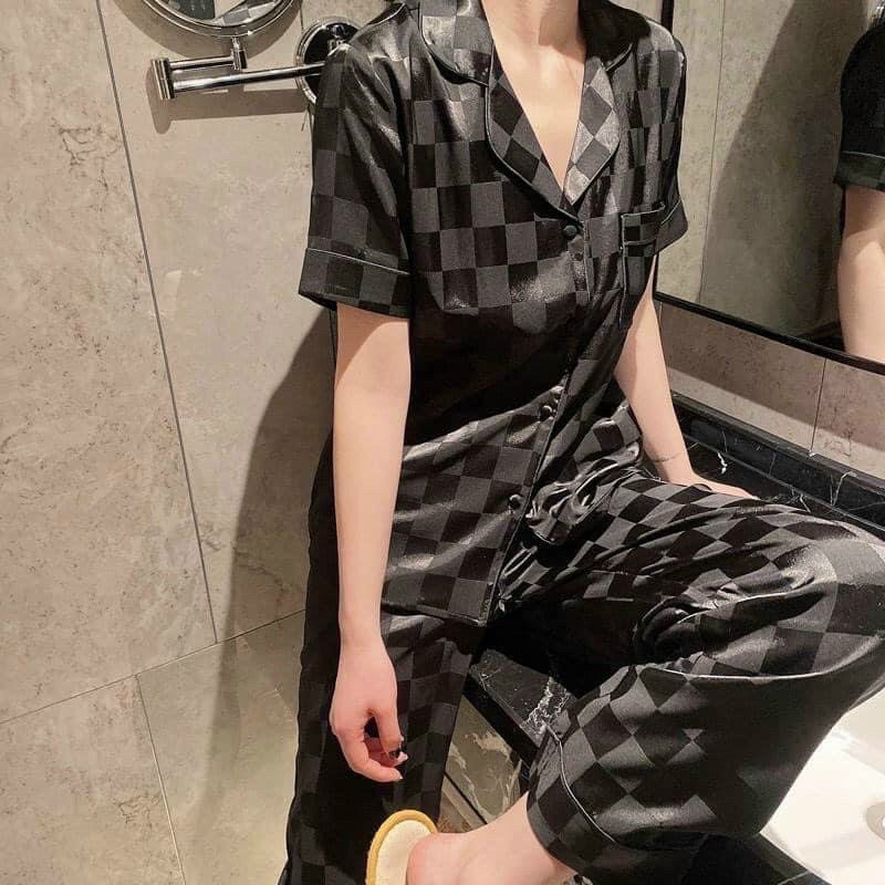 Đồ ngủ, Pijama Nữ Tay Ngắn Lụa Gấm Ô 2 Màu Cực Sang - Đồ Bộ Freesize