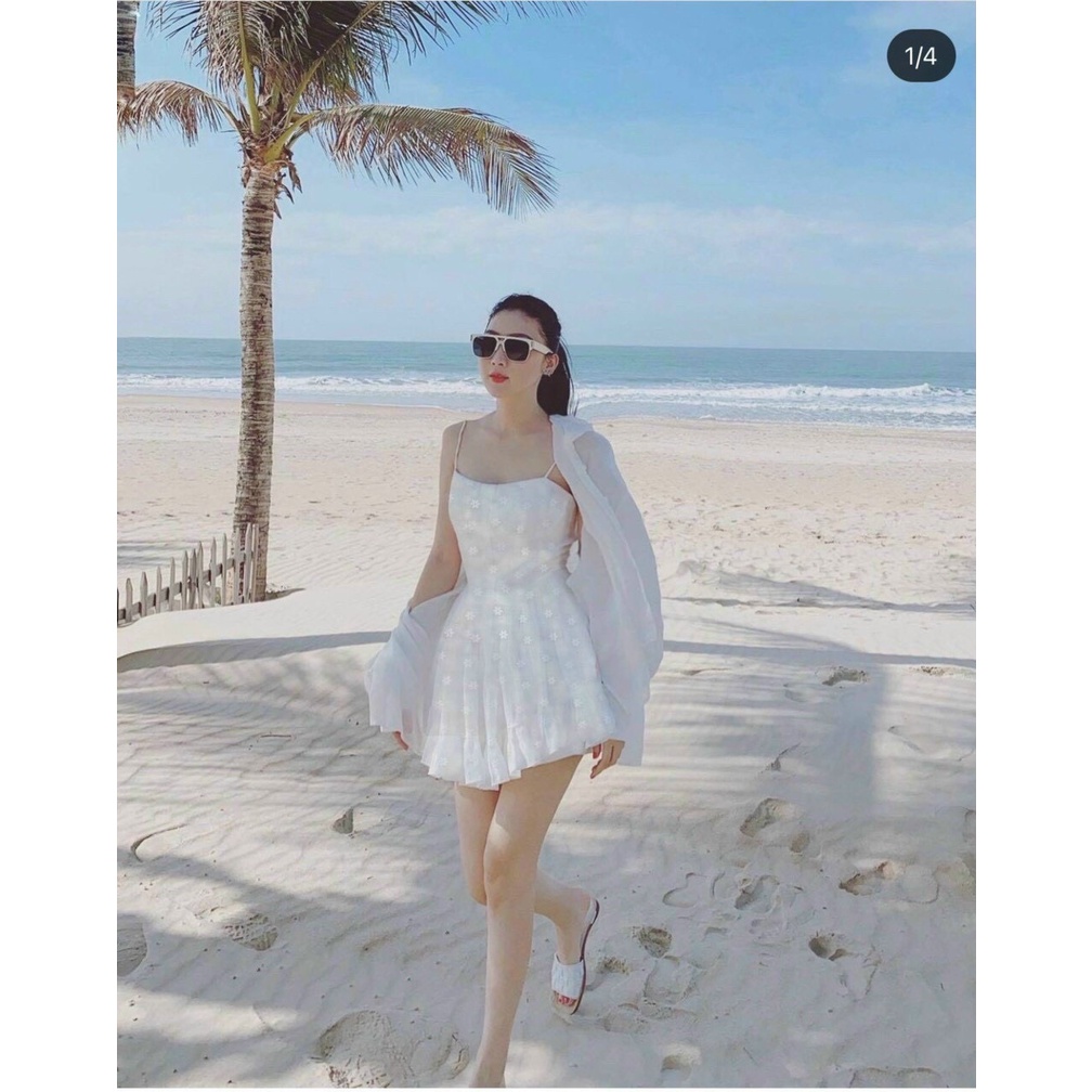Đầm xoè 2s trắng hoa nổi  𝐊𝐄̀𝐌 𝐀̉𝐍𝐇 𝐓𝐇𝐀̣̂𝐓  𝐁𝐀𝐎 𝐊𝐈𝐄̂̉𝐌 ❌